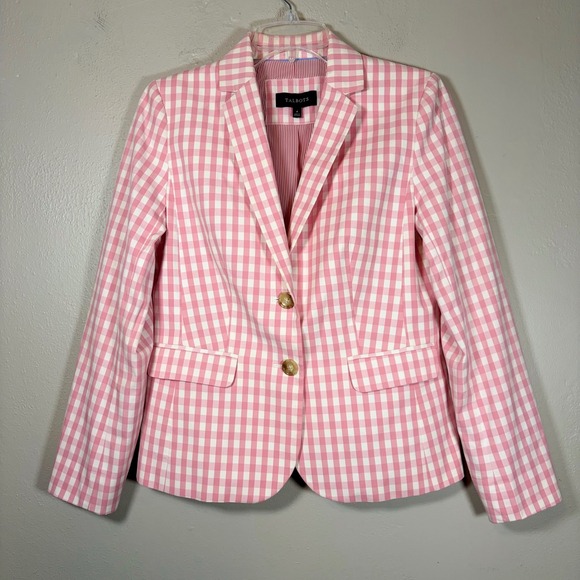 Talbots Jackets & Blazers - Talbots Pink White Gingham Cotton Blend Blazer Jacket Size 4 Striped Lining